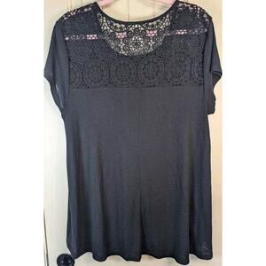 Faded Glory Women’s Black Lace Trim Short Sleeve Top Size XXL (20)